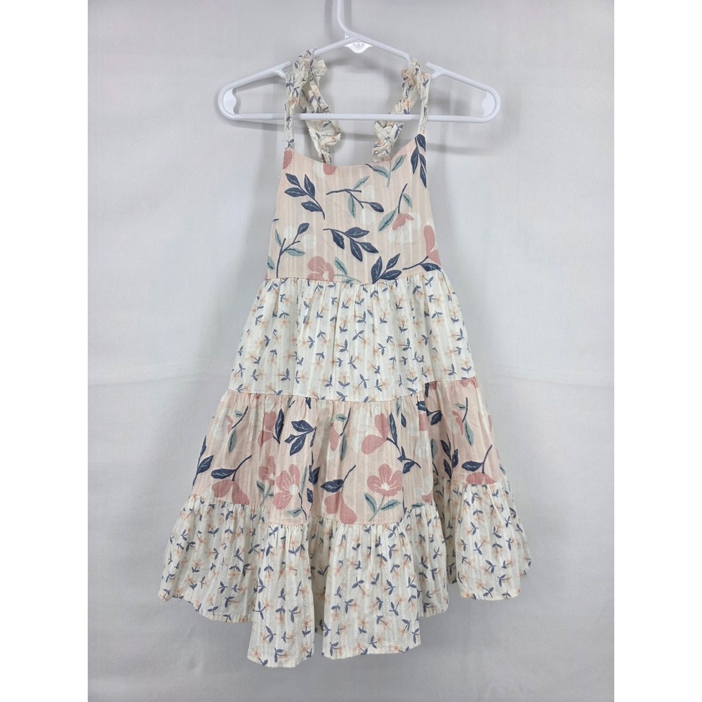 Catherine Malandrino Girls 4T Floral Tiered Ruffle Strap Dress Pink Blue White